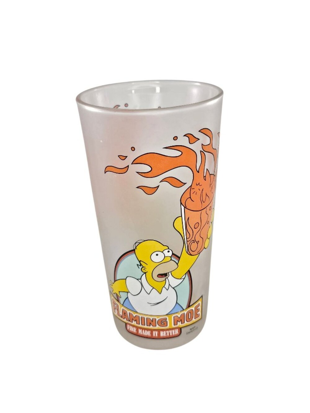 The Simpsons Flaming Moe Frosted Glass Collectible Pint Cup 16 Oz
